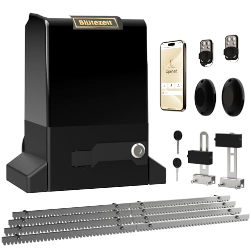 Blütezeit 1800lb WiFi Sliding Gate Opener Smart App Control, 1/2HP Automatic Slide Gate Motor Rack Driven with 2 Remote Controls & IR Sensor Complete Hardware Kits for Driveway Gates Up to 40ft - size: 1800lb