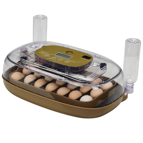 24 Egg Incubator with Automatic Egg Turning, 110V Digital Poultry Hatcher with LED Egg Candler, Temperature & Humidity Control, Auto Water Adding, for Chickens Ducks Quails, Khaki & Transparent