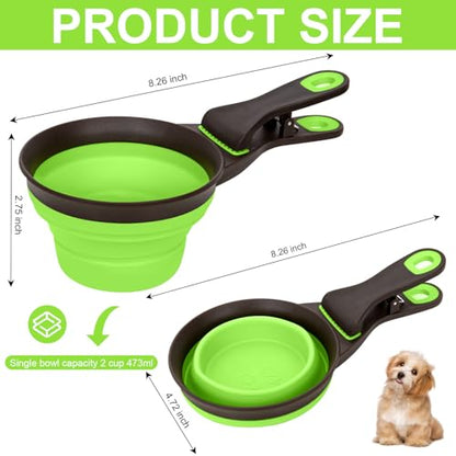 Collapsible Silicone Dog Food Scoop Foldable Pet Food Measuring Cup with Bag Clip 3 in 1 Multi-Function Silicone Dog Food Scooper (Green, Large) - color: Green, size: Large