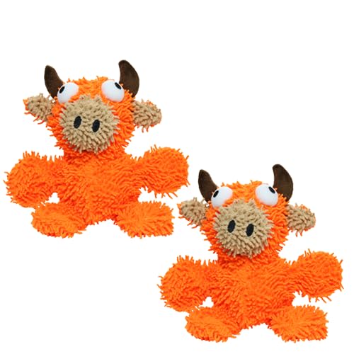 MIGHTY® 2 Pack Microfiber Medium Bull Dog Toys | Ultra Durable Plush Toy with Multiple Layers & Reinforced Seams , Washable and Floats , Mighty® Construction - color: 2PK Orange Bull