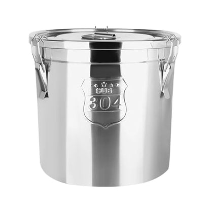304 Stainless Steel Airtight Canister for Home, Rice Cereal Grain Canisters Container, Metal Kitchen Rice Oil Storage Bucket for Household Kitchen Food w/Handles+Lid (Silver-6L) - color: Silver-6L