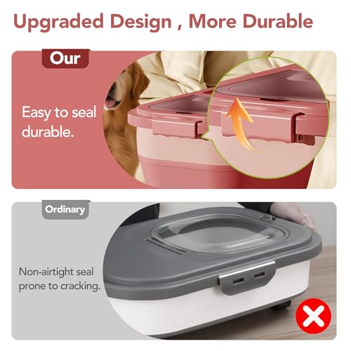 Summark 15 Lbs Dog/Cat Food Storage Container,Collapsible Food Storage Containers with Rolling Wheel Airtight Locking Lid,Pet Food Storage Container with Cup and Scoop,Pink - color: Pink