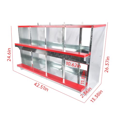 Chicken Nesting Boxes - 3-Compartment Metal Wall-Mounted Poultry Nest Box for Chickens, Hens, and Ducks - Easy Egg Collection - Large Vented Holes - Chicken Coop Equipment (8 Compartments) - size: 8 Compartments
