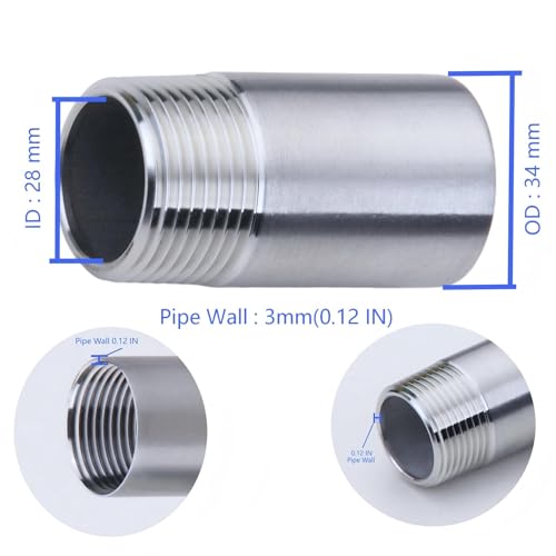 CONSTELLAR 304 Stainless Steel Pipe Nipple - 1" NPT Male x 1" NPT Female Threaded Fitting, 2 Inch (50mm) Length 3mm Wall Thickness Heavy Duty Seamless Pipe Nipple for Water Gas Oil fluid (1 Pack) - size: 1" NPT Male x 1" NPT Female, style: 50mm (2 inch)