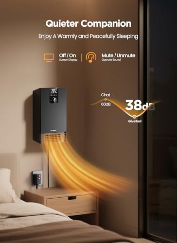GiveBest Smart Wall Heater, 1500W Fast Heating Electric Space Heater for Indoor Use, 3 Heating Modes, Adjustable Thermostat, 24H Timer, Easy Mounted for Bedroom, Office, Home, Black - color: Matte black