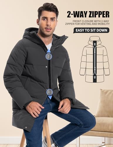 Pioneer Camp Mens Long Winter Coat Hooded Waterproof Insulated Puffer Jacket Thicken Puffy Warm Down Windbreaker Parka - color: Dark Grey, size: Small