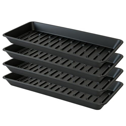 4 Pack Plant Saucer Tray 6.5 x 13 Inch, Heavy Sturdy Long Narrow Plastic Plant Drainage Tray No Holes, Drip Tray for Pots, Seed Starter Growing Tray, Black - color: Black, size: 13" x 6.5" x 1.2" (4pack)