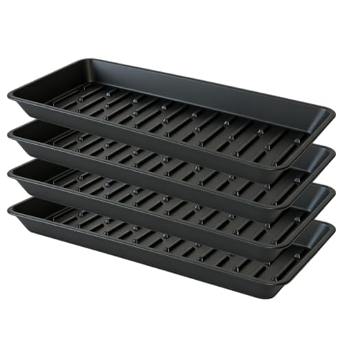 4 Pack Rectangular Plant Saucer 16 Inch, Heavy Duty Plastic Drip Trays for Pots, Windowsill Planter, Indoor Outdoor, 7.0 x 16.1 Inches, Black - color: Black, size: 16.1" x 7" x 1.3" (4pack)