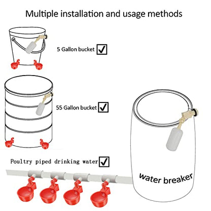 Complete Set Pipeline Automatic Chicken Nipple Waterer Cups and 1/2" PVC Tee Fittings Pipe Feeder Poultry Waterer Chicken Waterer pourtly Water Cup Durck Watering System