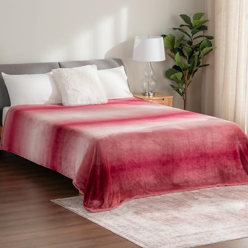 Berkshire Blanket-Classic Heavyweight Warm Soft Printed VelvetLoft® Plush Blanket, King Size Soft Fuzzy Blanket for Couch Sofa Bed, Ombre Burgundy, 90in x 108in - color: Ombre Burgundy, size: King/Cal King