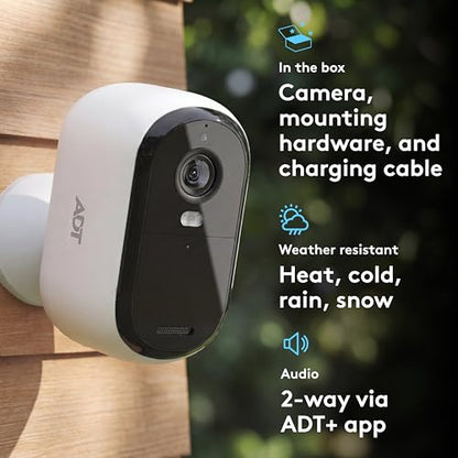 ADT Blu Outdoor Camera, 2K Video, Rechargeable Battery, Spotlight, Night Vision, Weather Resistant, Smart Detection - Compatible with ADT Blu Systems, Subscription Required