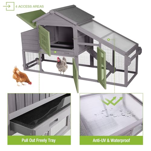 GUTINNEEN Chicken Coop Mobile Hen House Wooden with Run Poultry Cage with Nesting Box,Movable - color: Grey
