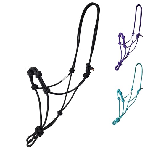 Tahoe Tack Copper Tip® Series Horse Training Rope Halter – 4 Knot, 1/4" Stiff Cord - color: Black, size: Full Horse