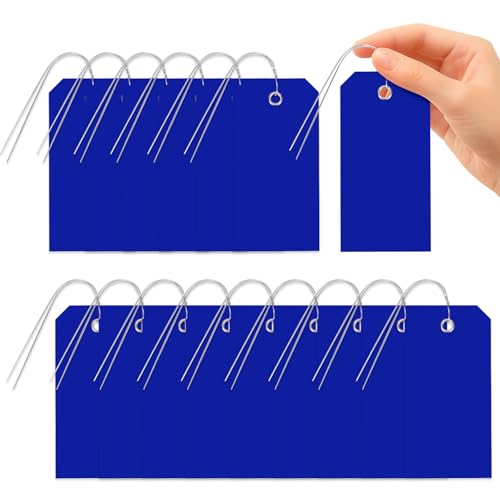 Glarks 101pcs Blue 6 x 12cm Waterproof Writable Tags with String Set, PVC Shipping Tags, Heavy Duty Shipping Moving Tag, Blank Labeling Tag for Home, Office - color: Blue