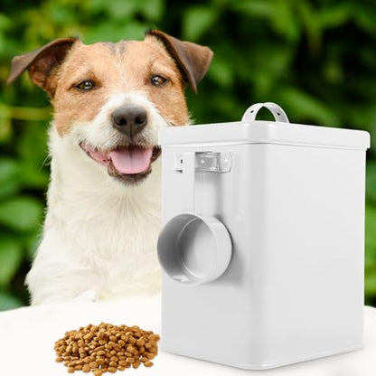 BESTOYARD 6L Metal Storage Bucket with Airtight Lid 9.05""x7.28""x6.49"" White Iron Dog Food Bin Keeps Kibble Dry for Kitchen Counter & Pantry