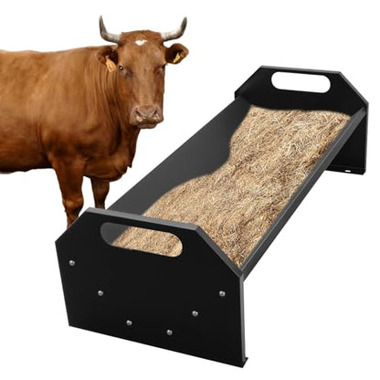 22 Gallon Livestock Feeding Trough,45" Goat Hay Feeder,Heavy-Duty Galvanized Steel Livestock Feeder for Horse, Cattle, Cow, Alpaca,Goats,Black