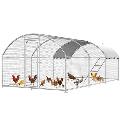 Large Chicken Coop with Roosting Perch, 10' L x 19.7' W x 6.4' H Walk-in Poultry Cage Chicken Run Chicken Pen Dome Shaped Coop with Waterproof Cover for Outdoor Farm Backyard Use - size: 236.2"L x 118.0"W x 78.0"H