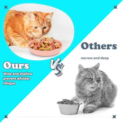Tioncy 24 Pcs Cat Food Bowl 5.5'' Fatigue Relief Shallow Cat Food Dish Wide and Small Pet Wet Plate Wide Stray Wet Feeding Bowl for Ferrets Feral Short Legged Kitten, Wheat Straw(Pink, Beige,Classic) - color: Pink, Beige, style: Classic