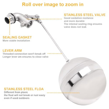 Adjustable Float Ball Valves - 1" NPT Male Thread Stainless Steel 304 Elbow Flow Control Float Valve for Automatic Water Level Control Tank Pond Water Tower - size: 1 Inch