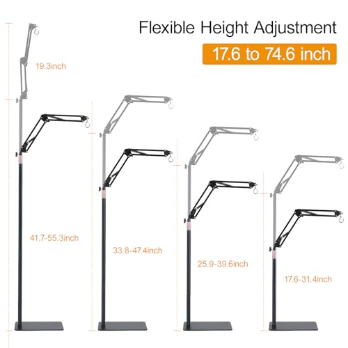 Reptile Heat Lamp Stand Reptile Light Stand 17.6-74.6 inch | 360° Swing Arm Lamp Holder,Extendable Lamp Pole,for Bearded Dragon,Turtle,Snake & Lizard Terrariums