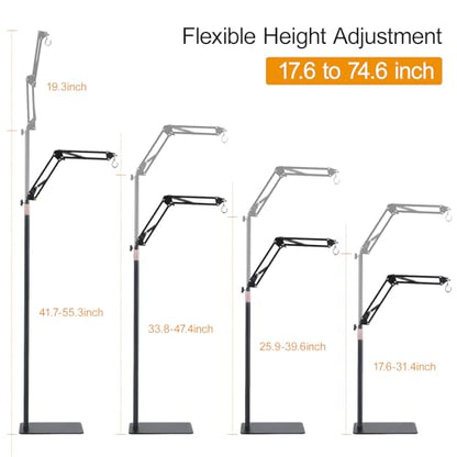Reptile Heat Lamp Stand Reptile Light Stand 17.6-74.6 inch | 360° Swing Arm Lamp Holder,Extendable Lamp Pole,for Bearded Dragon,Turtle,Snake & Lizard Terrariums