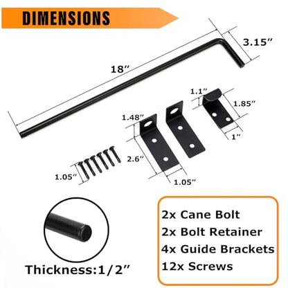 18" Heavy Duty Cane Bolt Gate Drop Rod with Black Finish-Steel Gate Ground Latch Designed for Wood Metal Vinyl Gates or Double Doors Fence Applications-2 Pack - size: 18 Inch-2 Pack
