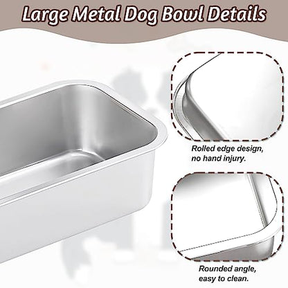 Fhiny 2 PCS Stainless Steel Dog Bowl, 1.2 Gallon Capacity Metal Dog Food & Water Bowls for Medium, Large, X-Large Dogs Indoor & Outdoor Universal Dog Bowl Dishwasher Safe
