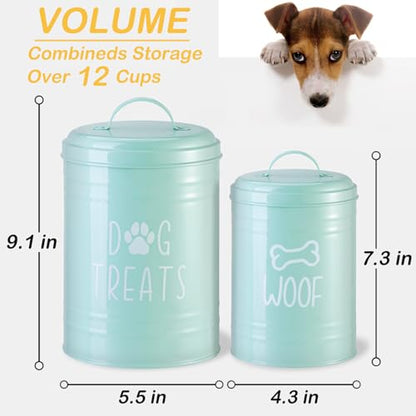 Dog Treat Container Airtight, Dog Treat Jar Set of 2 with Lid - 9x5.5''&7x4'' Metal Dog Cookie Jar for Farmhouse Kitchen Counter, Green Pet Treat Container, Dog Treat Storage Container for Dogs, Cats - color: Circle-Green