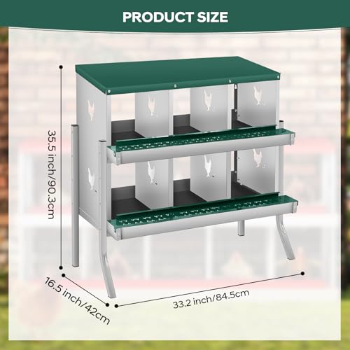 GarveeTech Chicken Nesting Box with Legs, 6 Compartment Metal Hen House, Elevated Design for Cleaner Eggs, Easy Egg Collection & Durable Poultry Nesting Solution - size: Green-6 Compartments with legs