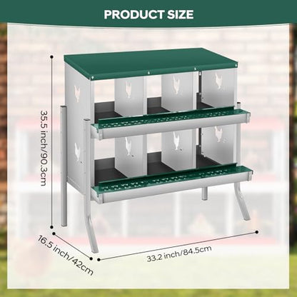 GarveeTech Chicken Nesting Box with Legs, 6 Compartment Metal Hen House, Elevated Design for Cleaner Eggs, Easy Egg Collection & Durable Poultry Nesting Solution - size: Green-6 Compartments with legs