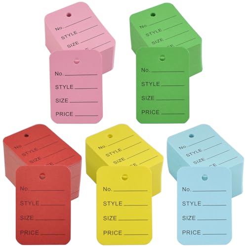 1000Pcs 1.97" X 1.38" Price Tags, 5colors Blank Paper Display Label Hang Tag, Small Size Clothing Tag Coupon Sale Tags for Marking Jewelry Clothing Gifts Bags Price (5 Colors) - color: 5color