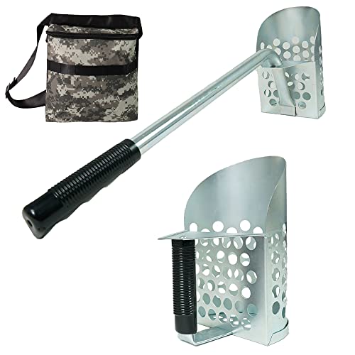 Galvanized Long Handle Scoops and Heavy Duty Large Scoop w/Pouch for Metal Detecting, Shelling, Rock Hunting and More - style: Long Handle Scoop w/ Large Hand Scoop and Pouch