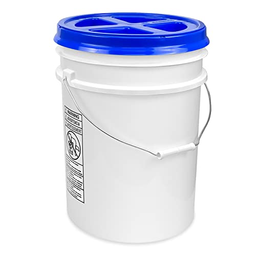 ePackageSupply 5 Gallon Bucket - Food Grade Bucket with Airtight Gamma Seal Screw-On Lid, BPA-Free, Heavy-Duty 90 Mil HDPE Plastic, Bulk Storage, Durable Container, Made in USA, White/Blue, 6 Packs - color: White/Blue, size: 6 Packs