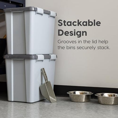IRIS USA Stackable Dog Food Storage Container with 2 Cup Scoop, 4 Secure Latches, Fits up to 30 lbs, Pet Dry Food Bin, Gasket Seal Lid, BPA Free, Stackable, Easy Measure, Gray/Dark Gray - color: Gray/Dark Gray