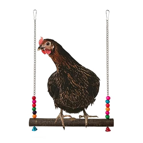 Poultry Toy Set – Wooden Chicken Swing, Climbing Bridge Ladder, Bell Hanging Toy | Interactive Exercise Equipment, Enrichment Activity Gear for Coop Cage Bird Use - size: A