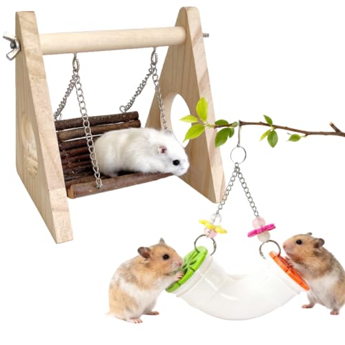 Hamster Swing Hammock,Rat Enrichment Toys,Rat Foraging Toy for Various Treats, Slow Feeder Hanging Fancy Mice Cage Accessories Puzzle Toy More Healthy for Rats Guinea Pig Small Pet(Triangle,U-Trap) - color: Brown