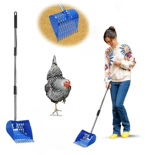 3-in-1 Adjustable Chicken Scooper - Heavy Duty Chicken Coop Cleaner with Sifting Shovel, Poo & Debris Separator for Sand, Litter Scoop - Essential Poultry Cleaning Supplies for Coops & Runs