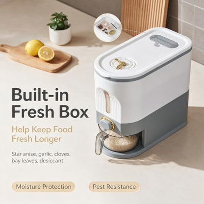 Gagee 11 Lbs Rice Dispenser with Measuring Cup | Pet Dog Cat Food Dispenser, Kitchen and Pantry Organization, For Sugar, Cereal, Flour, Grain, Coffee Beans Storage - color: 11 White