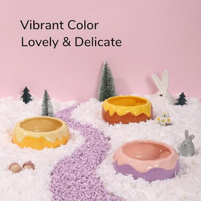 Guinea Pig Food Bowl Hamster Ceramic Water Dish Anti-Spill & Prevent Tipping Rabbit Feeding Bowl for Guinea Pig, Syrian Hamster, Bunny, Rat, Chinchilla, Squirrel, Small Animals (Pink+Purple) - color: Pink+Purple