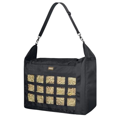 Hay Bag for Horses,Slow Feeder for Horse/Donkey/Goat, Premium 1680D Oxford Cloth,Easy to Fill and Hang with Extra Large Opening（Black） - color: Black