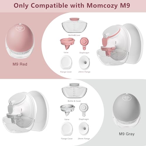 1 Pack M9 Full Set Breast Replacement Part for Momcozy Upgraded Mobile Flow | Upgraded M9, Including 24mm Flange, Red Valve, Diaphragm, Storage Bottle with Red Lip, Not Original Parts,1pc 24mm Overall - size: 1pcs Red 24mm Full Set