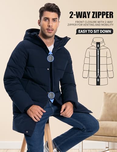 Pioneer Camp Mens Long Winter Coat Hooded Waterproof Insulated Puffer Jacket Thicken Puffy Warm Down Windbreaker Parka - color: Navy, size: Small
