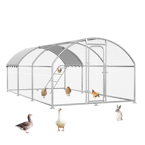 Large Metal Chicken Coop Walk-in Poultry Cage with Waterproof Roosting Perch and UV-Resistant Cover, Outdoor Chicken Run Poultry Hen House for Backyard Farm Use, Dome Roof (10’ W x 19.7’ L x 6.4’ H) - size: 20x10Ft-Dome
