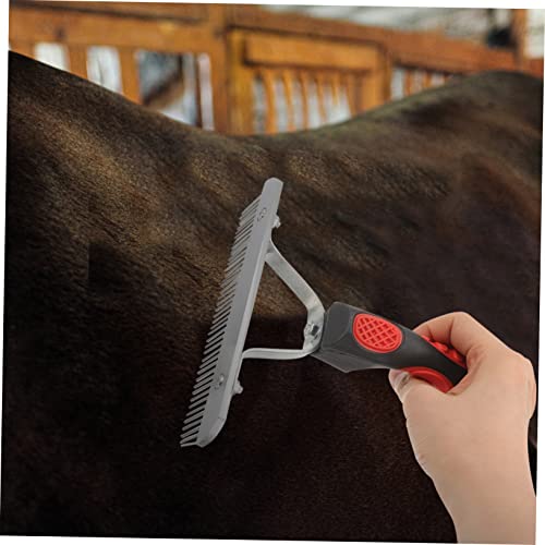 GARVALON Horse Grooming Tool Rubber Handle Rake with Fine Metal Teeth for Mud and Shedding Removal Durable Comfortable Massage Comb for Large Horses and Livestock Cleaning