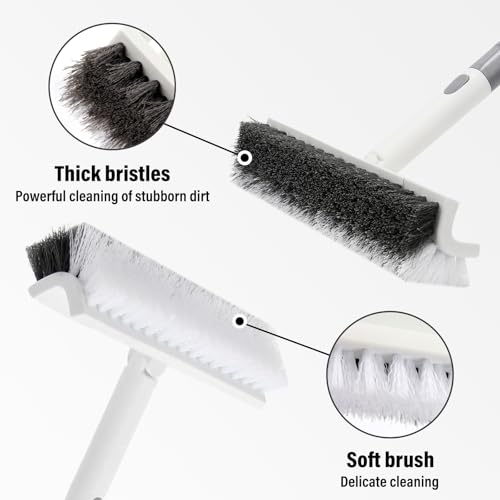 Floor Scrub Brush with Long Handle,Double-Sided V-Shaped Deck Brush,Grout Brush,Shower Floor Scrubber for Cleaning, Tile Scrub Brush with Stiff Bristles, 48"