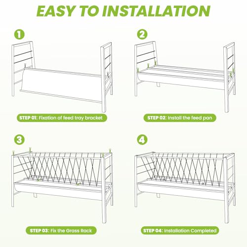 94 Gallon Goat Hay Feeder, 2-in-1 Hay & Grain Livestock Shelter Goat Feeders with Detachable Grain Tray Heavy Duty Galvanized Steel Goats Feeder, Hay Feeder for Goats Sheep Lamb Horses