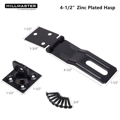 HILLMASTER Swivel Staple Safety Hasps, 4-1/2" Gate Door Hasp Latch with Twist Knob Safety Padlock Clasp Lock for Fence, Gate, Cabinet, Barn Door, Shed, Black - size: 1 Pack