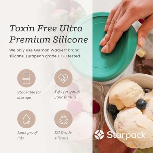 StarPack 'Freeze The Day' Homemade Ice Cream Containers (2-Pack, 1 Quart) - Airtight Silicone Lids, BPA-Free Reusable Ice Cream Freezer Containers with Lids, Stackable - Purple and Jade - color: Purple / Jade, size: 2-Pack 1Qt