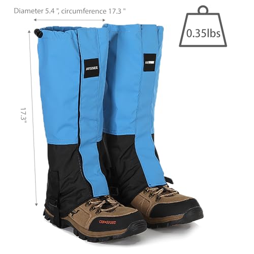 Winter Snow Gaiters for Hiking - Waterproof Ankle Covers for Snow Trekking, Skiing - Universal Fit Men Women - color: Sky Blue & Black