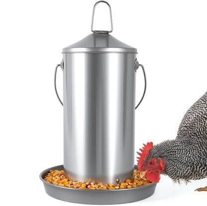 8.8lb Stainless Steel Hanging Chicken Feeder, Metal No Waste Poultry Feeder, Rustproof, Reusable, Long-Lasting, Gravity Feed Chicken Coop Accessories for Chicken, Geese, Duck, Hens, Rooster, Chick - color: 8.8lb